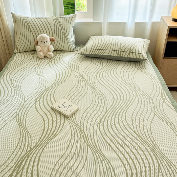 91家纺网 家纺一手货源 找家纺 雅居纺家纺 2025新款A类加厚三明治底简约提花凉感席系列-床席款 曲线-绿