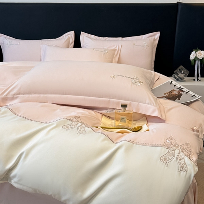 91家纺网 家纺一手货源 找家纺 梧桐家居 2025新款亲肤棉绣花四件套-米勒 米勒-浅粉