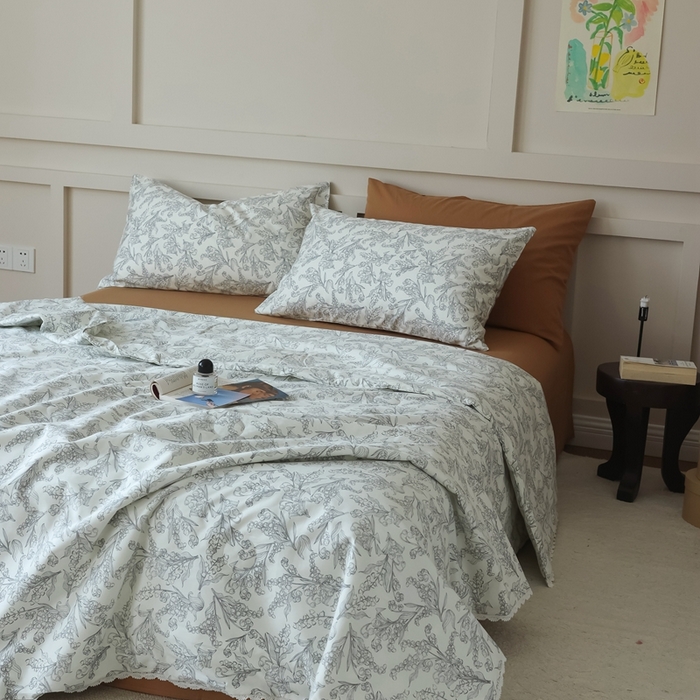 91家纺网 家纺一手货源 找家纺 棉眠 2025新款纯棉花边夏被套件 秋日风铃