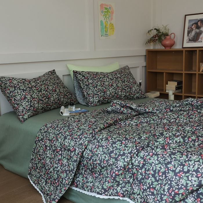 91家纺网 家纺一手货源 找家纺 棉眠 2025新款纯棉花边夏被套件 小红莓