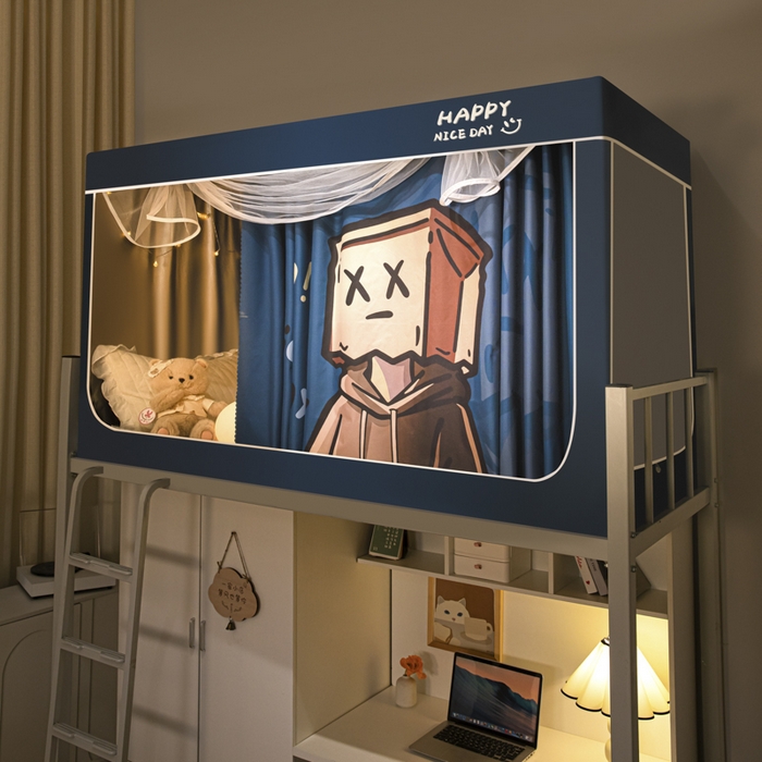 91家纺网 家纺一手货源 找家纺 觅妮家纺 2025新款99%强遮光涂银涂层大版数码印花宿舍学生床帘蚊帐 隐匿人