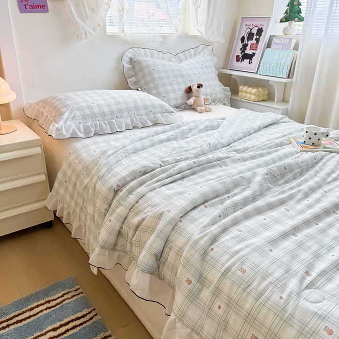 91家纺网 家纺一手货源 找家纺 九花鹿 2025新款凉感提花夏被 格子铺