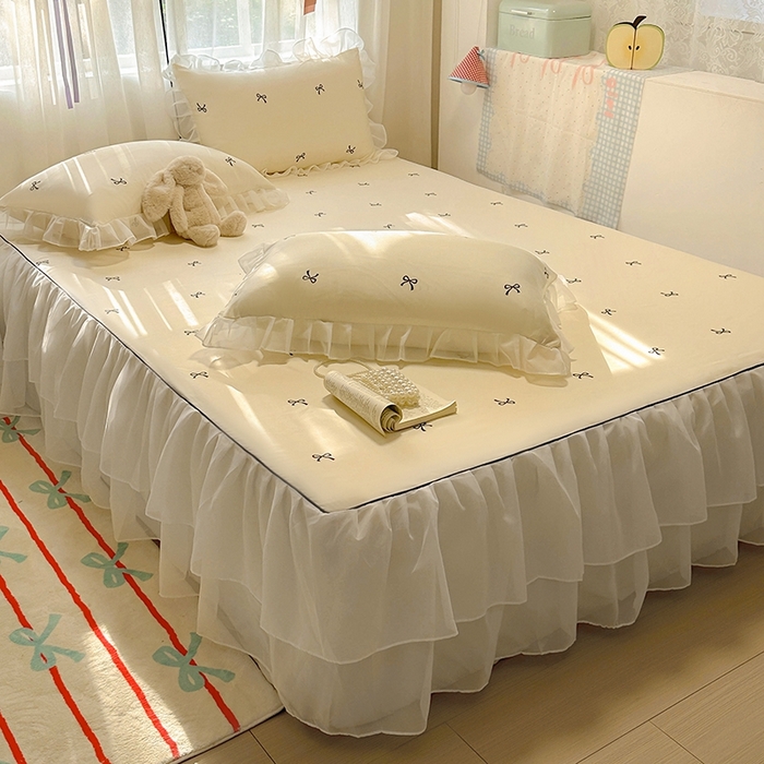 91家纺网 家纺一手货源 找家纺 （总）老K (原美阁）2025年新款双层雪纺床裙款冰丝空调软席三件套