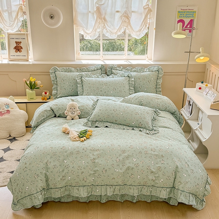 91家纺网 家纺一手货源 找家纺 缦彩家纺  2025新款韩版全棉公主风床单四件套 贝丽花都