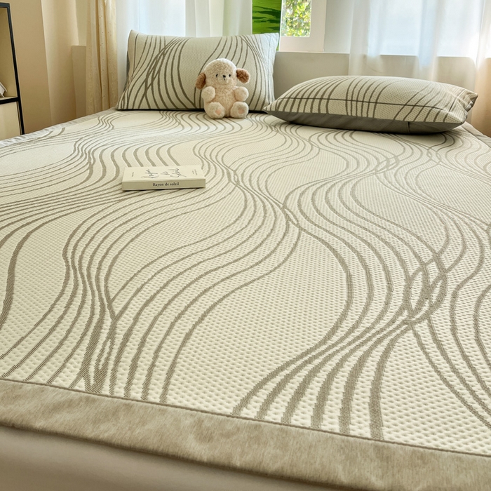 91家纺网 家纺一手货源 找家纺 雅居纺家纺 2025新款A类加厚三明治底简约提花凉感席系列-床席款 曲线-香槟