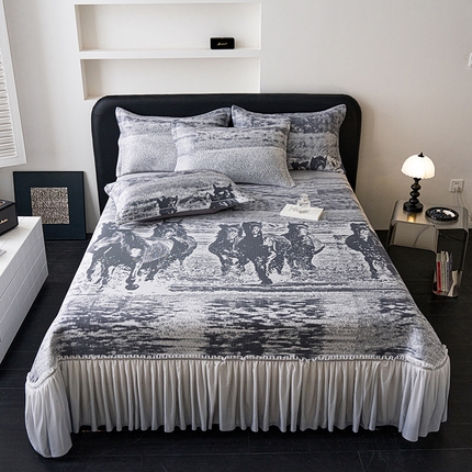 91家纺网 家纺一手货源 找家纺 （总）2025新款5D提花全凉感中分子凉席 冰感床裙款凉席三件套-提花系列