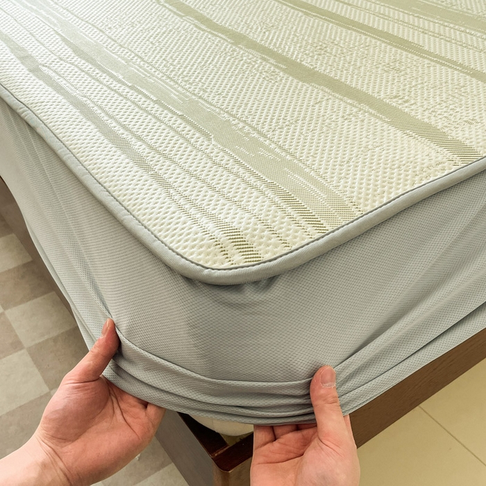 91家纺网 家纺一手货源 找家纺 雅居纺家纺 2025新款A类加厚三明治底简约提花凉感席系列-床笠款 线条-绿