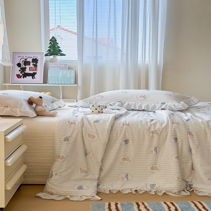 91家纺网 家纺一手货源 找家纺 九花鹿 2025新款凉感提花夏被 线条猫咪