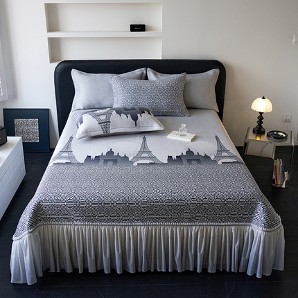 91家纺网 家纺一手货源 找家纺 （总）2025新款5D提花全凉感中分子凉席 冰感床裙款凉席三件套-提花系列