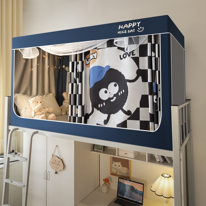 91家纺网 家纺一手货源 找家纺 觅妮家纺 2025新款99%强遮光涂银涂层大版数码印花宿舍学生床帘蚊帐 煤有烦恼