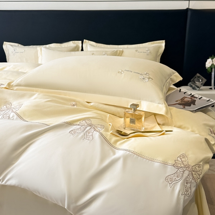 91家纺网 家纺一手货源 找家纺 梧桐家居 2025新款亲肤棉绣花四件套-米勒 米勒-浅黄