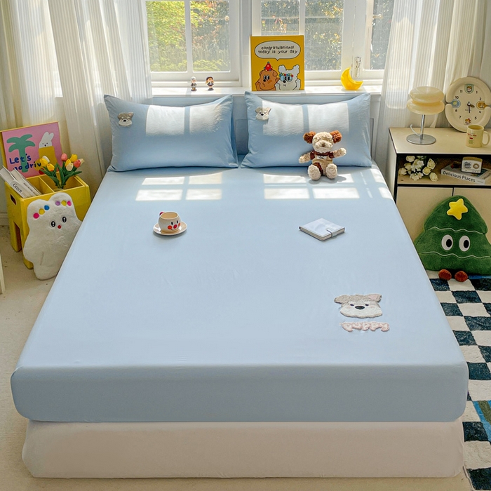 91家纺网 家纺一手货源 找家纺 海岛哥哥 2025春夏新款卡通毛巾绣床笠 小狗