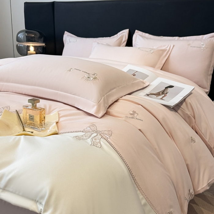 91家纺网 家纺一手货源 找家纺 梧桐家居 2025新款亲肤棉绣花四件套-米勒 米勒-浅粉