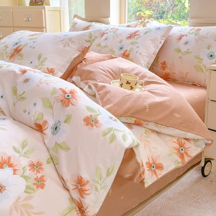 佑金甜 2025新款100%全棉印花四件套纯棉印花单被套三件套（尺寸已预留）（礼盒塑封包装）（买家秀加V)橙曦絮语