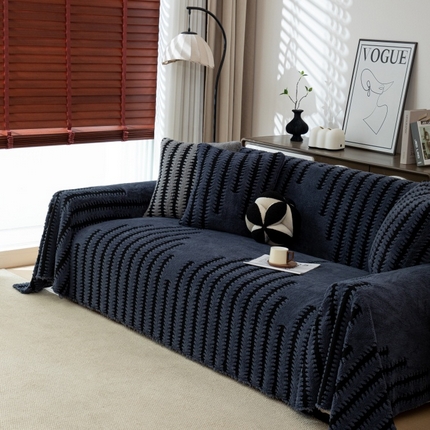 沐沐 2026新款毛绒款茂林修竹沙发巾 金属灰