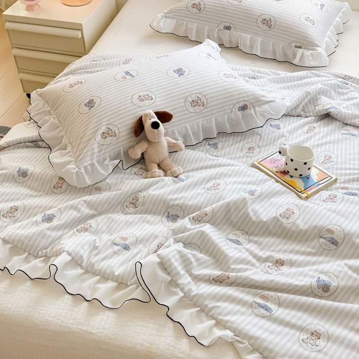 91家纺网 家纺一手货源 找家纺 九花鹿 2025新款凉感提花夏被 线条猫咪