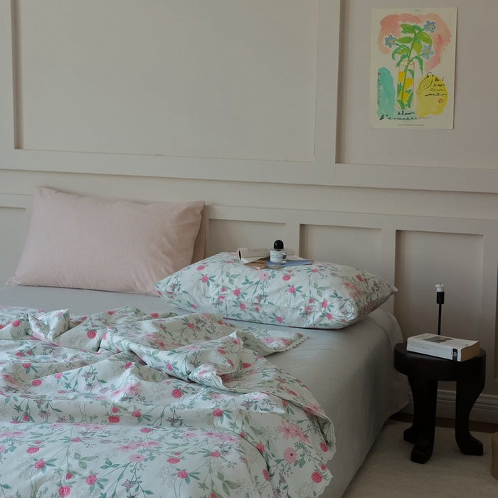 91家纺网 家纺一手货源 找家纺 棉眠 2025新款纯棉花边夏被套件 漫步花庭