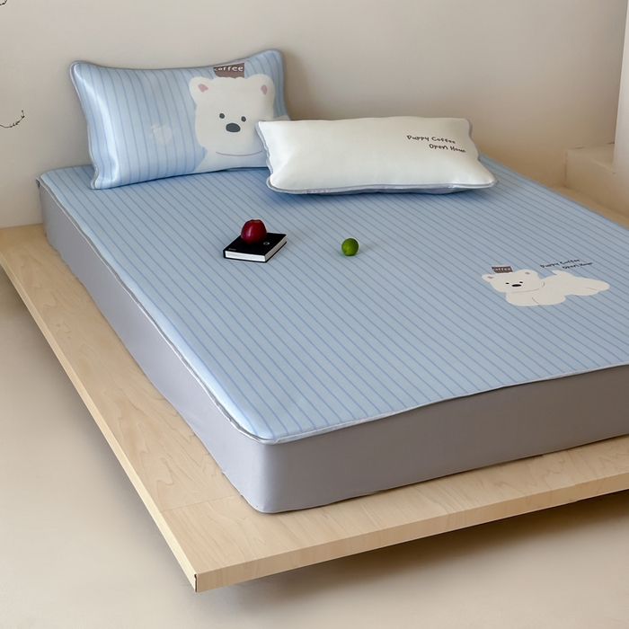 91家纺网 家纺一手货源 找家纺 如一2025A类ins大版数码卡通印花冰丝凉感席 咖啡狗-床笠-床笠