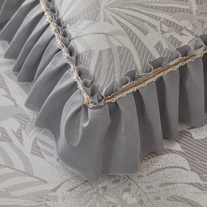 91家纺网 家纺一手货源 找家纺 情恒家纺   2025新款提花PE海洋丝可脱卸床裙席三件套 生如夏花 星灰