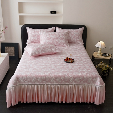 91家纺网 家纺一手货源 找家纺 （总）2025新款5D提花全凉感中分子凉席 冰感床裙款凉席三件套-提花系列
