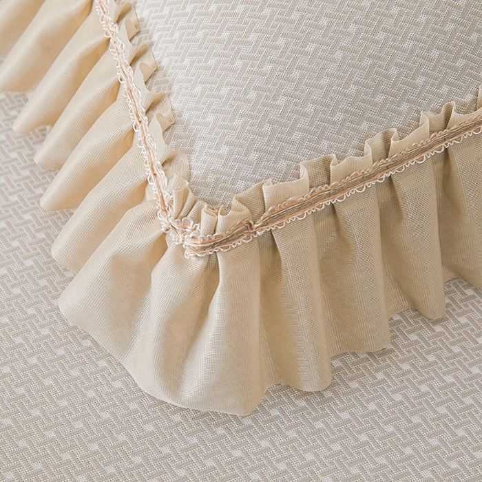 91家纺网 家纺一手货源 找家纺 情恒家纺   2025新款提花PE海洋丝可脱卸床裙席三件套 阡陌 奶咖