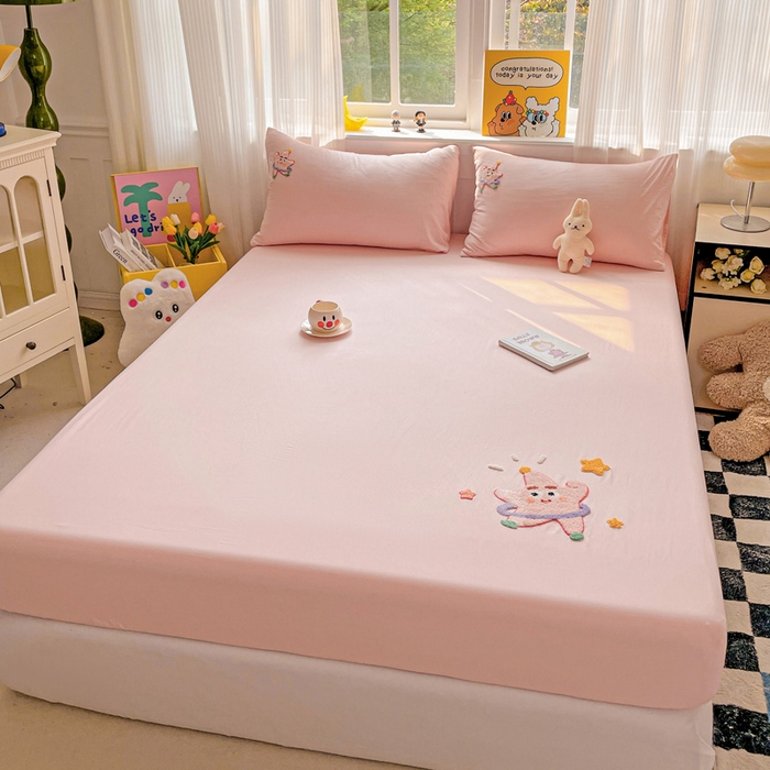 91家纺网 家纺一手货源 找家纺 海岛哥哥 2025春夏新款卡通毛巾绣床笠 可爱星星