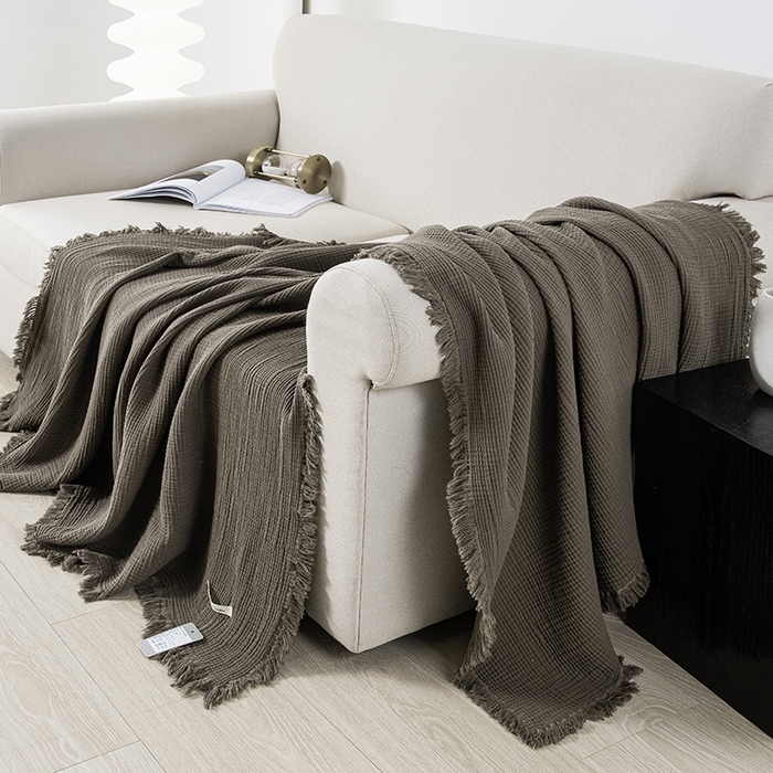 91家纺网 家纺一手货源 找家纺 （总）皇寝世家家居 2025新款A类全棉针织四层纱苏流毯子沙发盖毯 午睡复古毛毯