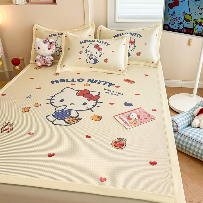 91家纺网 家纺一手货源 找家纺 （总）蓝邻 2025春夏新款正版三丽鸥600D冰藤大版数码印花凉席-场景一