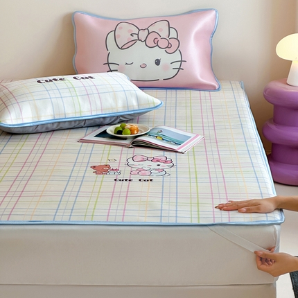 如一2025A类ins大版数码卡通印花冰丝凉感席 领结猫-床席