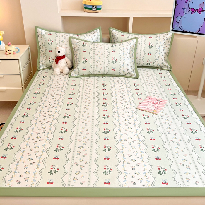 91家纺网 家纺一手货源 找家纺 懒猫 2025新款600D数码印花冰丝凉席席子 缤纷田园