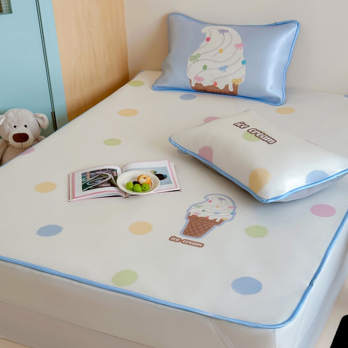 91家纺网 家纺一手货源 找家纺 如一2025A类ins大版数码卡通印花冰丝凉感席 冰淇淋-床笠-床笠