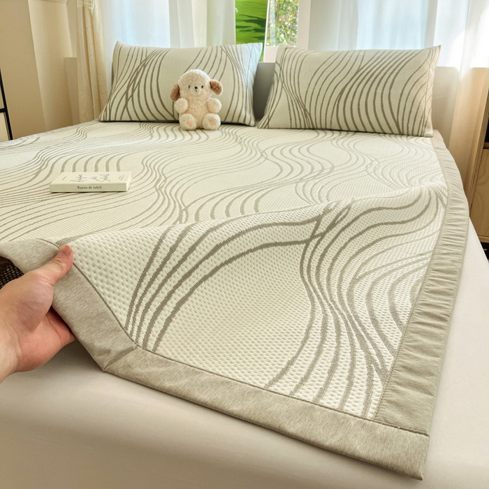 91家纺网 家纺一手货源 找家纺 雅居纺家纺 2025新款A类加厚三明治底简约提花凉感席系列-床席款 曲线-香槟