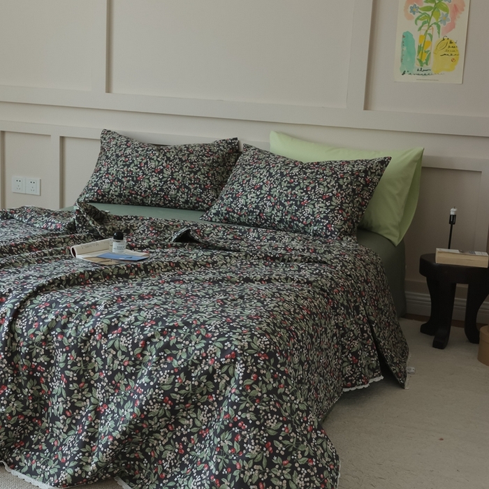 91家纺网 家纺一手货源 找家纺 棉眠 2025新款纯棉花边夏被套件 小红莓