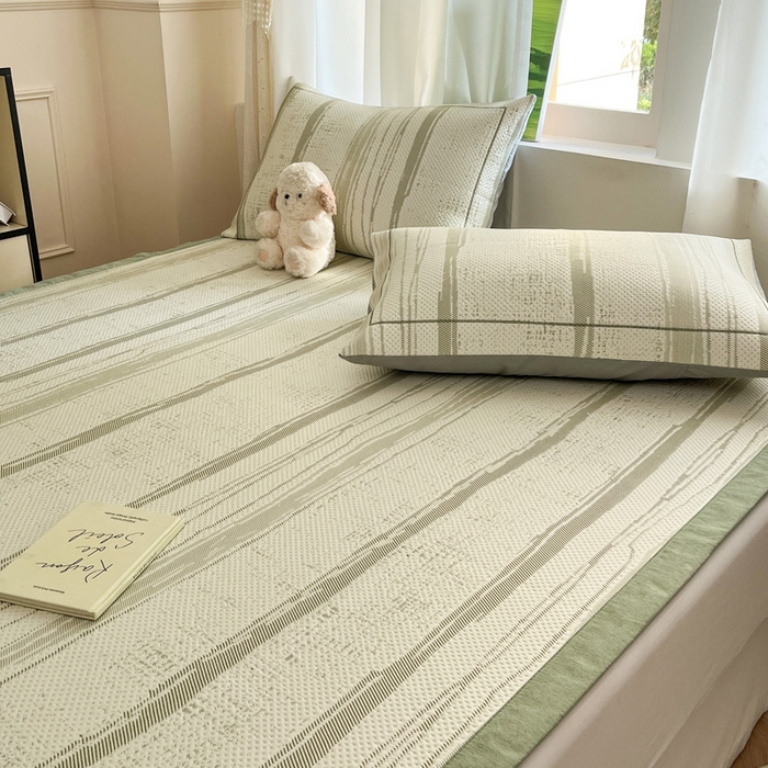 91家纺网 家纺一手货源 找家纺 雅居纺家纺 2025新款A类加厚三明治底简约提花凉感席系列-床席款 条纹-绿