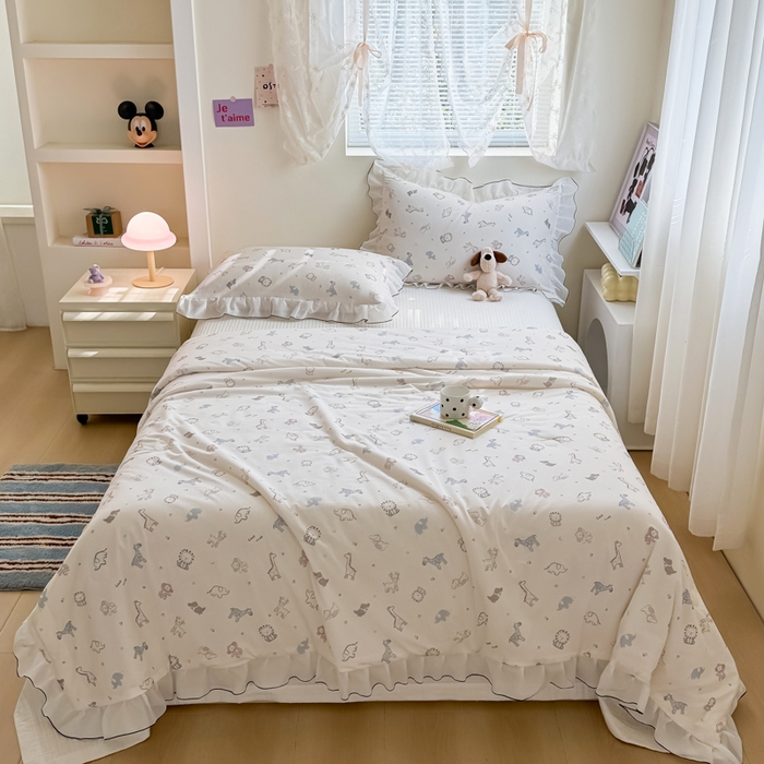 91家纺网 家纺一手货源 找家纺 九花鹿 2025新款凉感提花夏被 动物乐园