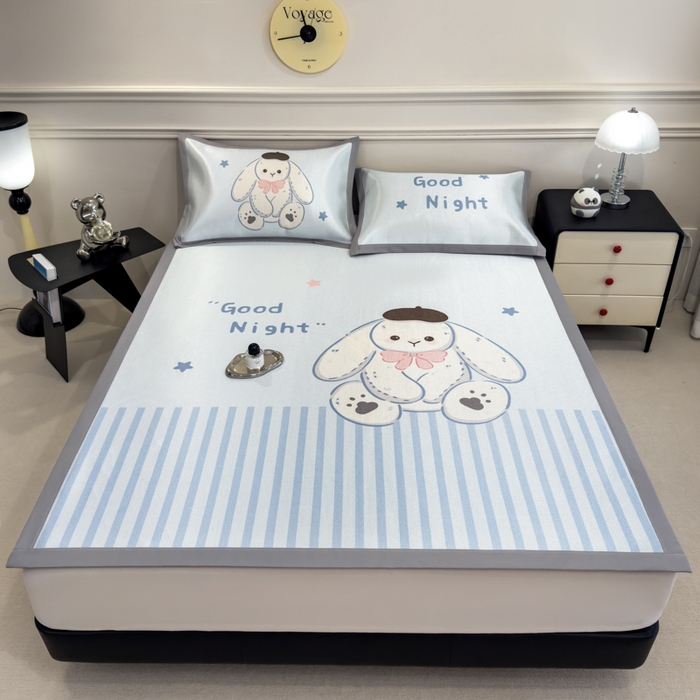 91家纺网 家纺一手货源 找家纺 倾慕  2025新款数码大版时尚卡通风冰藤席 大耳兔