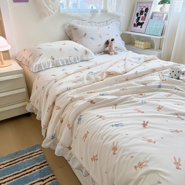 91家纺网 家纺一手货源 找家纺 九花鹿 2025新款凉感提花夏被 啵啵兔