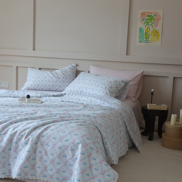 91家纺网 家纺一手货源 找家纺 棉眠 2025新款纯棉花边夏被套件 巴黎周末