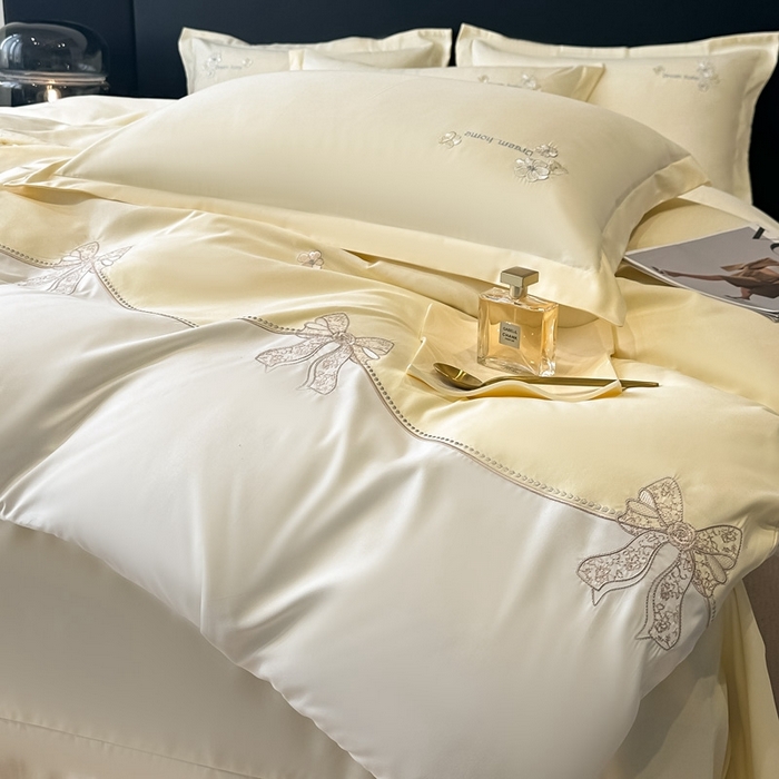 91家纺网 家纺一手货源 找家纺 梧桐家居 2025新款亲肤棉绣花四件套-米勒 米勒-浅黄