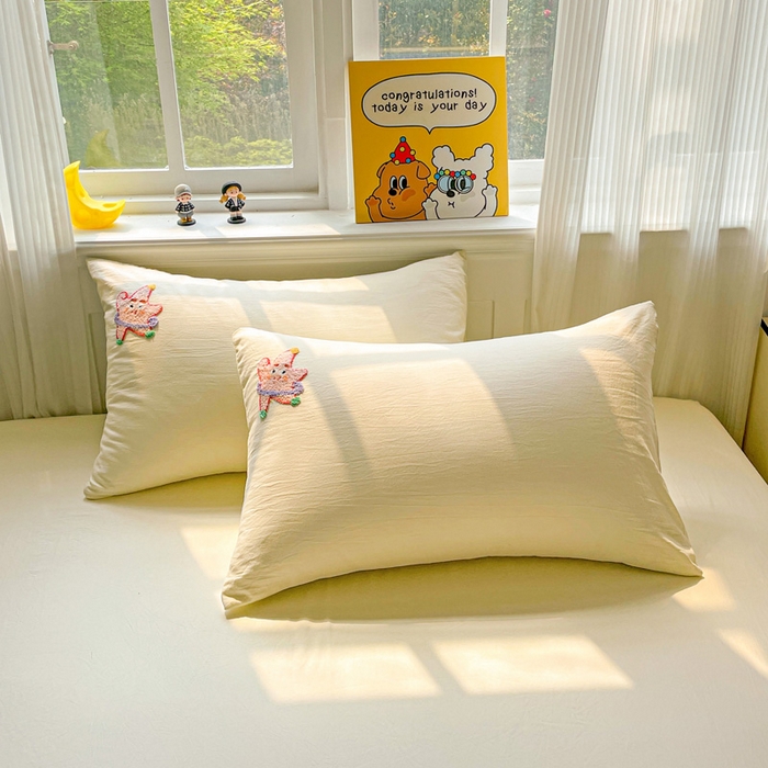 91家纺网 家纺一手货源 找家纺 海岛哥哥 2025春夏新款卡通毛巾绣床笠 可爱星星-黄