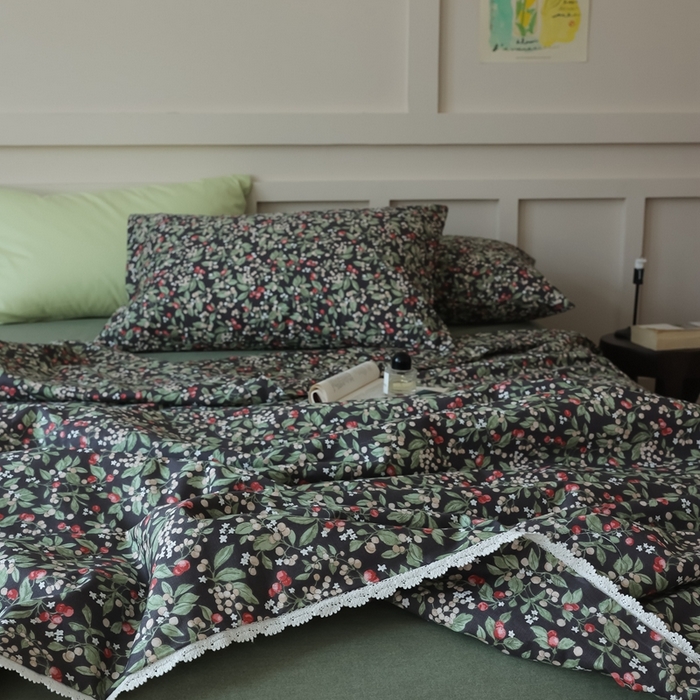 91家纺网 家纺一手货源 找家纺 棉眠 2025新款纯棉花边夏被套件 小红莓