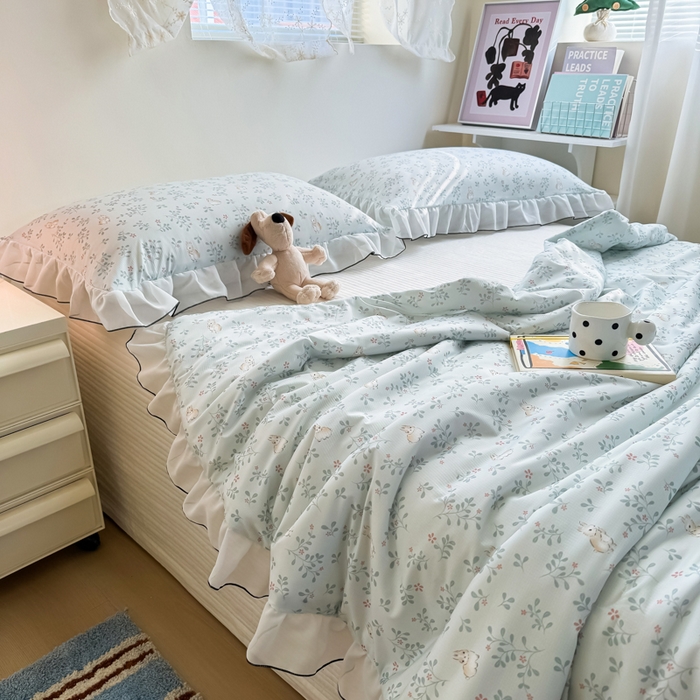 91家纺网 家纺一手货源 找家纺 九花鹿 2025新款凉感提花夏被 花丛兔