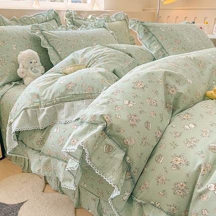缦彩家纺  2025新款韩版全棉公主风床单四件套 贝丽花都