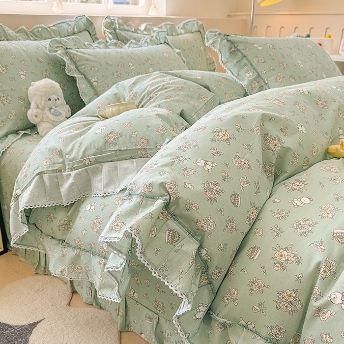 91家纺网 家纺一手货源 找家纺 缦彩家纺  2025新款韩版全棉公主风床单四件套 贝丽花都