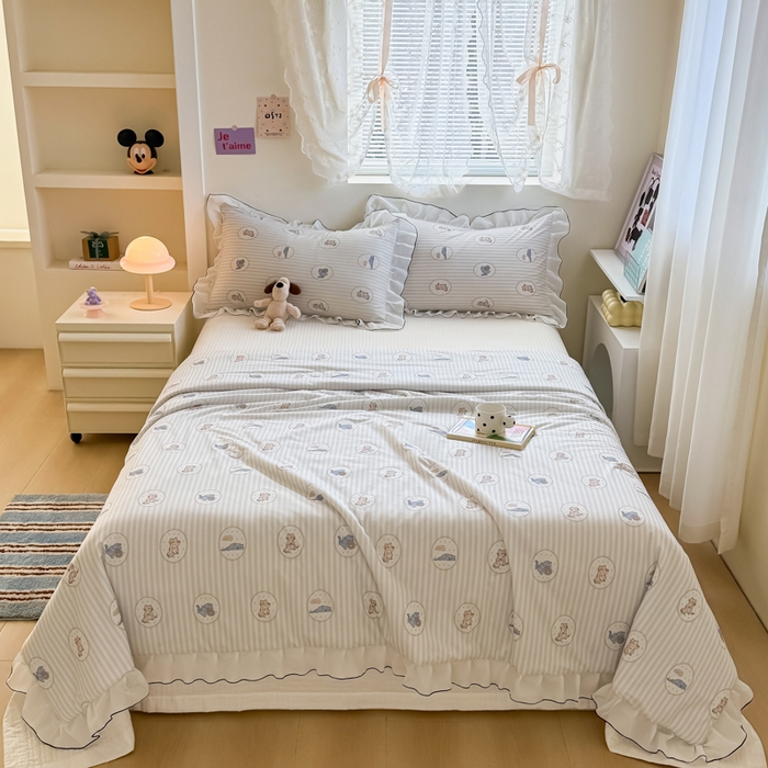 91家纺网 家纺一手货源 找家纺 九花鹿 2025新款凉感提花夏被 线条猫咪