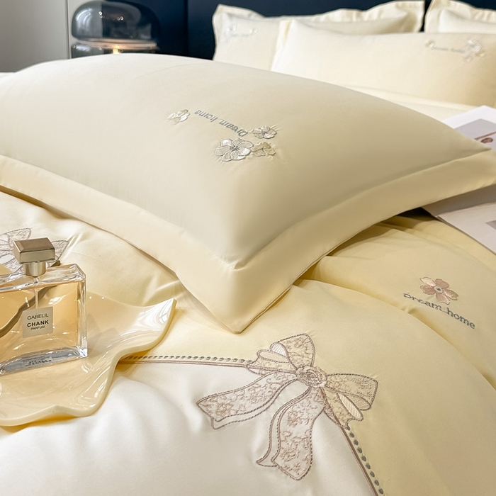 91家纺网 家纺一手货源 找家纺 梧桐家居 2025新款亲肤棉绣花四件套-米勒 米勒-浅黄