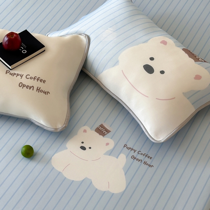 91家纺网 家纺一手货源 找家纺 如一2025A类ins大版数码卡通印花冰丝凉感席 咖啡狗-床笠-床笠