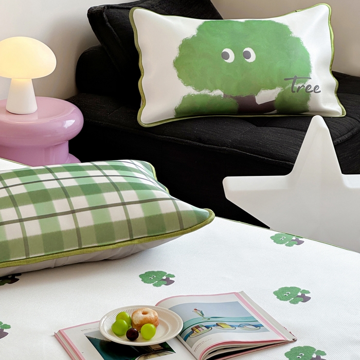 91家纺网 家纺一手货源 找家纺 如一2025A类ins大版数码卡通印花冰丝凉感席 绿森林-床笠-床笠