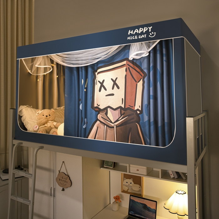 91家纺网 家纺一手货源 找家纺 觅妮家纺 2025新款99%强遮光涂银涂层大版数码印花宿舍学生床帘蚊帐 隐匿人