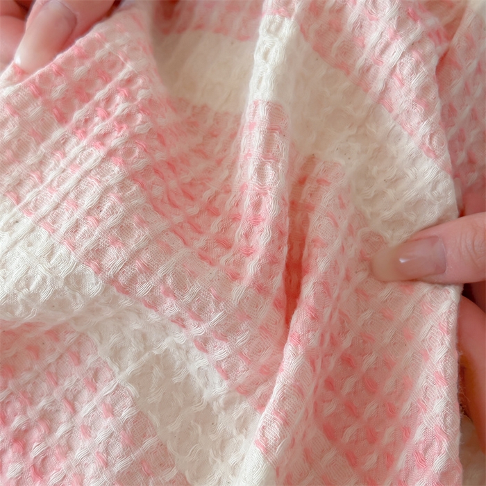 91家纺网 家纺一手货源 找家纺 小春日和 高端华夫格纯棉四件套高档民宿全棉四件套多巴胺纯棉被套人字纹纯色加大床单1.8纯色棉床笠 云牧-粉